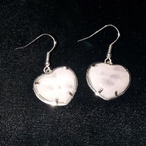 Rose Quartz Heart Drop Earrings Faceted Set in Silver Stainless Steel